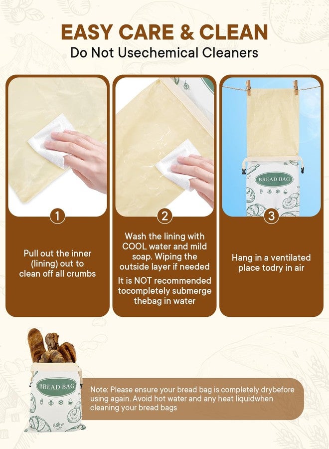 CUIJIALAHA 2 Pack Beeswax Bread Bags with Zipper Reusable Bread Storage Bags for Homemade Bread Sourdough Large Cotton Baguette Bag with Liner Freezer Storage Bag to Keep Fresh Kitchen Baking Supplies - Image 4